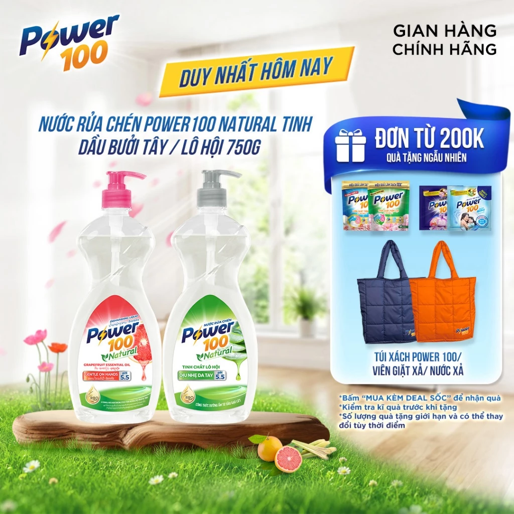 Combo 2 chai Nước rửa chén POWER100 Natural tinh dầu bưởi tây 750G