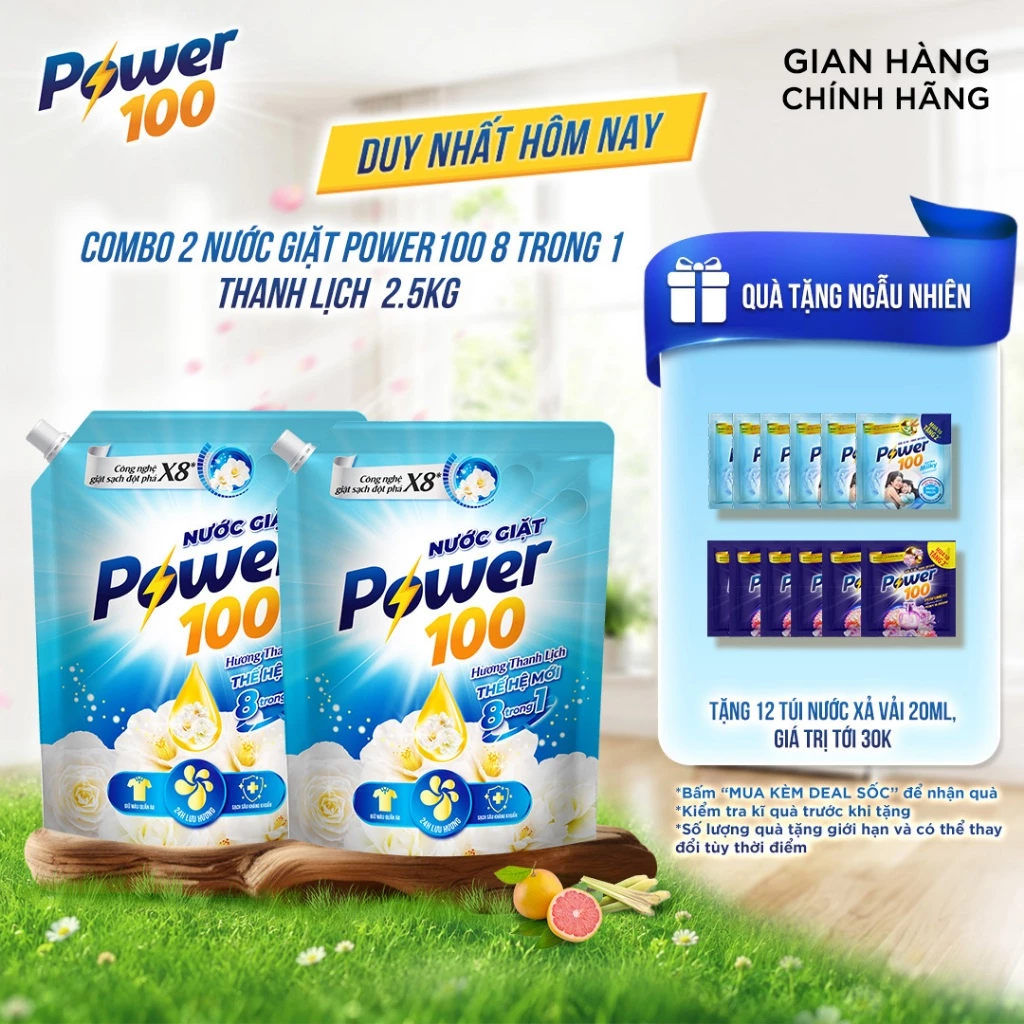 Combo Nước giặt Power100 8 trong 1 túi 2.5kg
