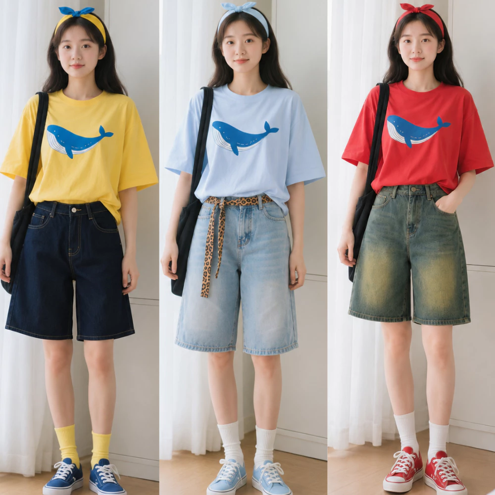 Quần short Jean Nữ Lửng Ống Rộng Cạp Cao Form Suông, Quần Bò ngố Nữ Cá Tính Phối Đồ Street Style