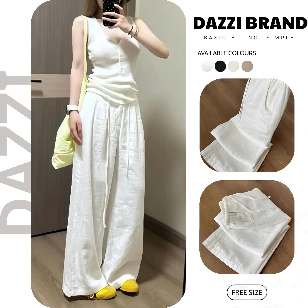 Quần Đũi Suông Ống Rộng Phối Dây Rút Chất Đũi Tơ Mềm Mịn Dazzi Women Q016