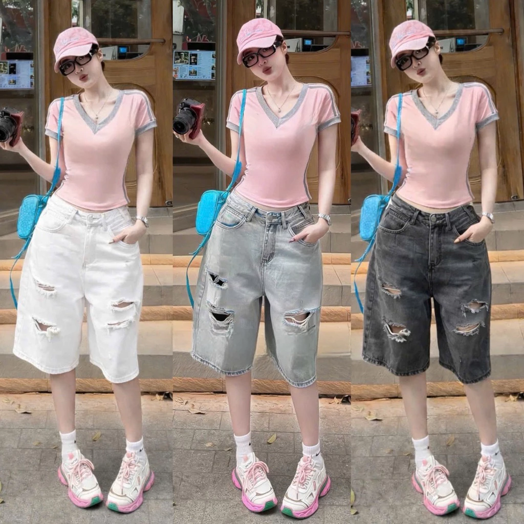 Quần SHort Jeans Ngố Lửng Rách Full Màu WSHJ28