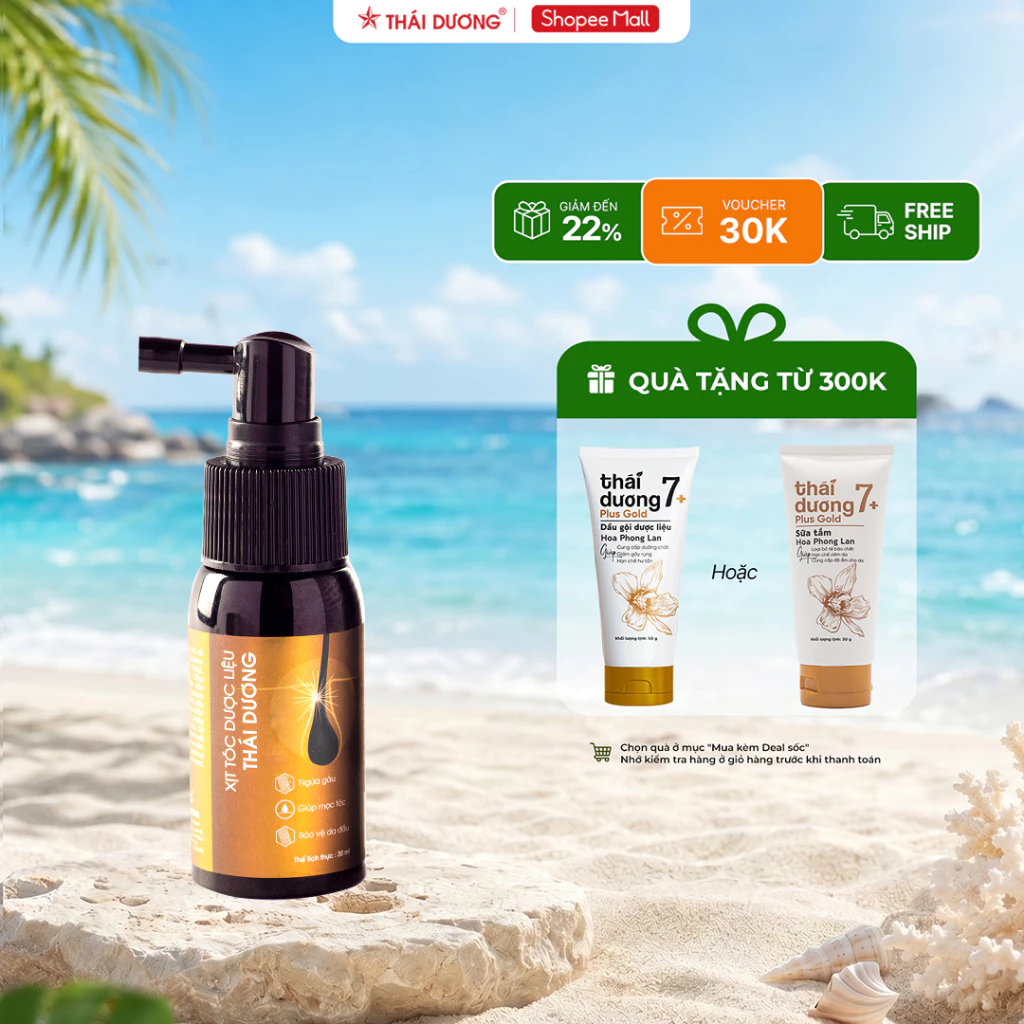 Xịt tóc dược liệu Thái Dương 30ml dành cho người bị rụng tóc, tóc thưa mỏng, mùi dược liệu thư giãn