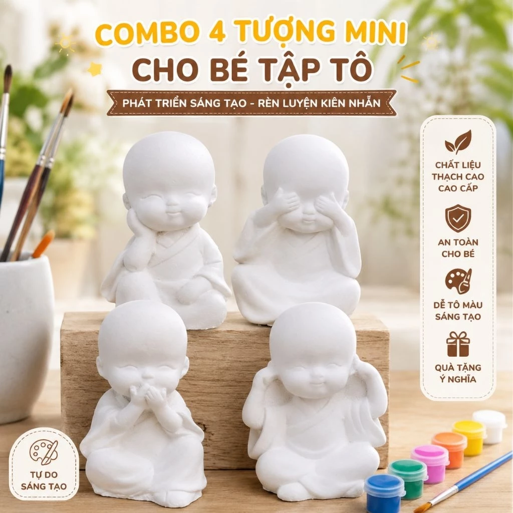 🐘🎨🖌🌈Combo💝 4 Tượng Mini Cho Bé Tập Tô – Phát Triển Tư Duy Sáng Tạo, Rèn Luyện Sự Kiên Nhẫn 🐓🎨🖌