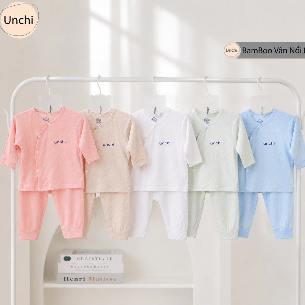 BD38. (Form nhỏ) Bộ Quần Áo Sơ Sinh Unchi Vải Petit Bamboo Vân Nổi Mềm Mỏng Mát Cho Bé Sơ Sinh Từ 3-8kg