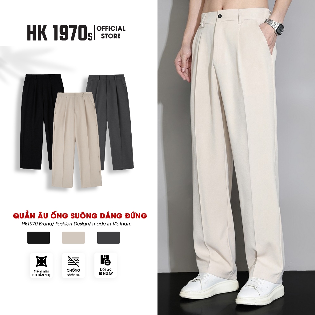 Quần Tây Nam Ống Suông Cạp Chun Sau, Quần Âu Nam Hách Dáng Vải Cotton Hàn Co…