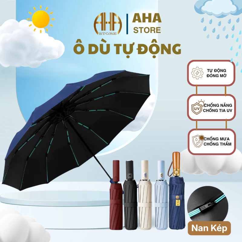 Ô Dù Che Mưa Ô Đi Nắng Gấp Gọn Thủ Công TỰ ĐỘNG 2 Chiều, Dù Chống Nắng Cầm Tay 2 Lớp Chống Tia UV