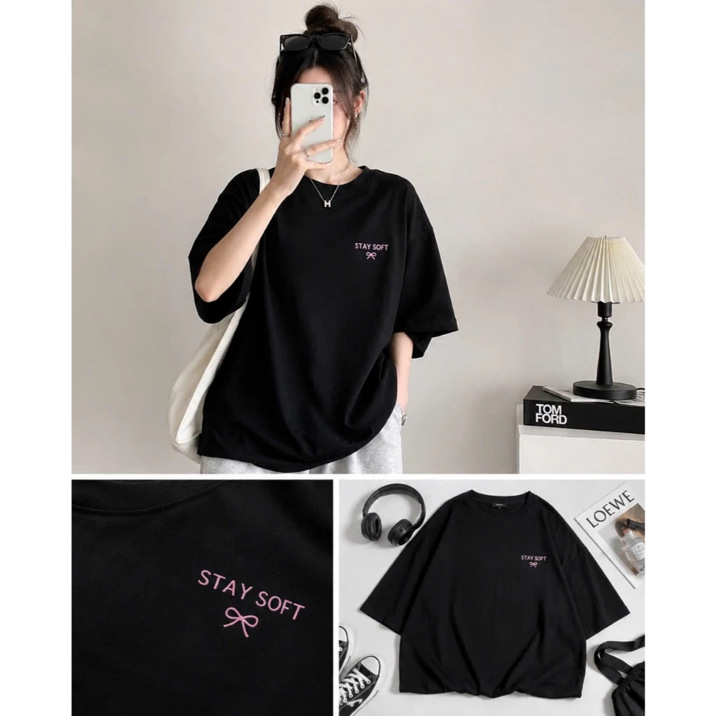 Áo thun nữ 3158 KONOVA chất liệu cotton khô in hình nơ stay soft