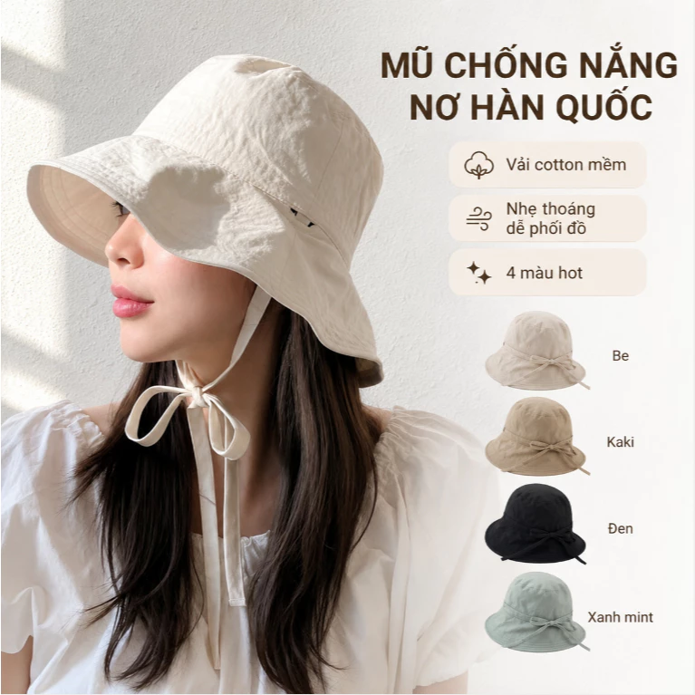 Mũ Nón Vải Cotton Mềm Thắt Nơ Thanh Lịch Phong Cách Hàn Quốc Mẫu Mỏng Nhẹ Mùa Hè Đi Làm Dạo Phố Đều Hợp