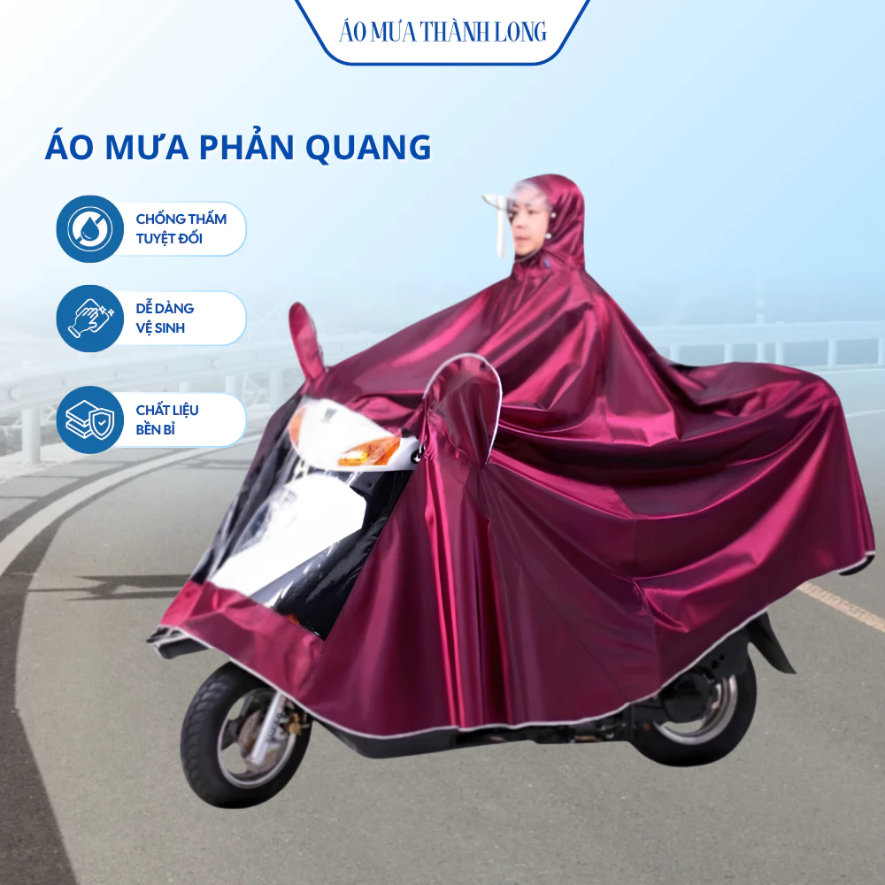 Áo mưa 1 người trùm kín siêu bền chống thấm toàn thân tiện lợi có ô cắm gương và phản quang đi đường