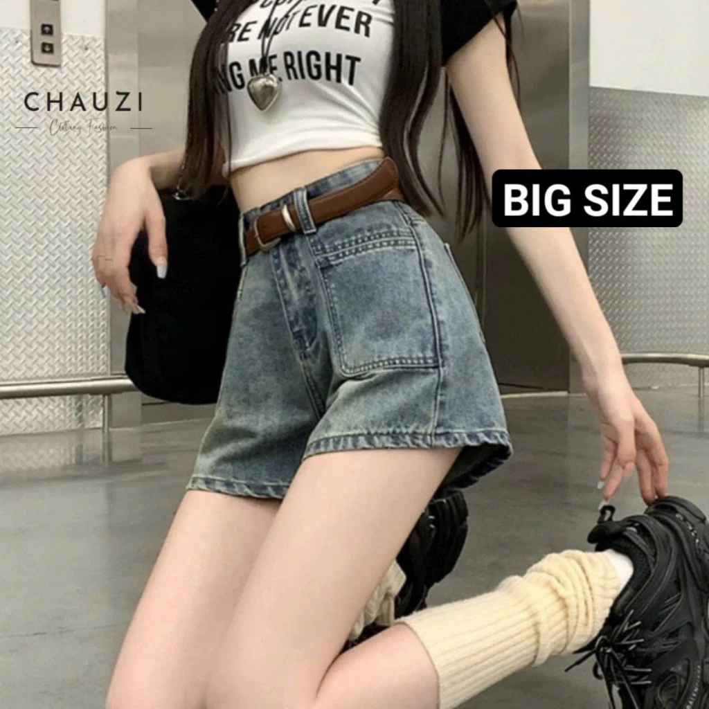 Quần Short Jeans Lưng Cao Phối Túi Trước Kèm Đai Cho Nữ Cao Cấp Phong Cách Thời Trang Hàn Quốc WSHJ33