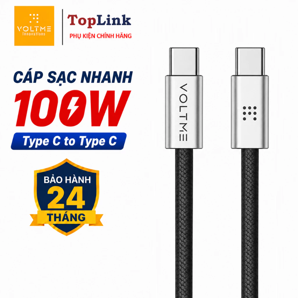 Cáp Sạc Nhanh 100W PD USB-C to USB-C VOLTME Truyền Data Dây Dù Sang Trọng Chống Gãy Tương Thích IP 15/16/17/18 Mac Pad