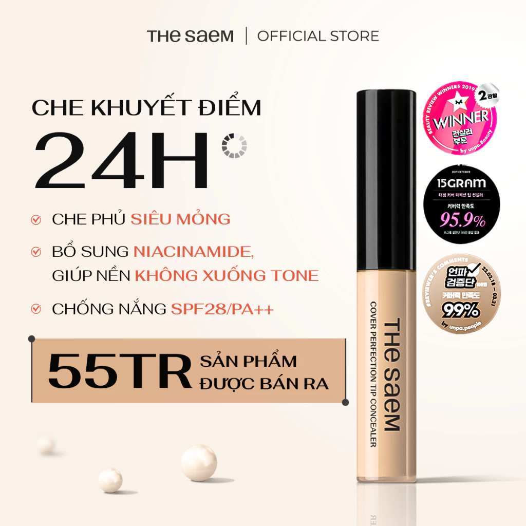 [LIVE 2] Che khuyết điểm chống nắng che phủ cao THE SAEM Cover Perfection Tip Concealer 6.5G