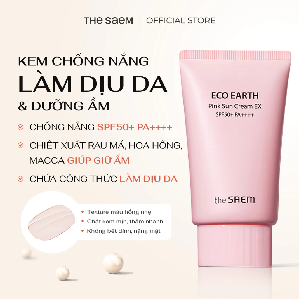 [KOL/KOC - Date 05/2027] Kem Chống Nắng Vật Lý Lai Hoá Học THE SAEM Eco Earth Pink Sun Cream EX SPF50+ PA++++