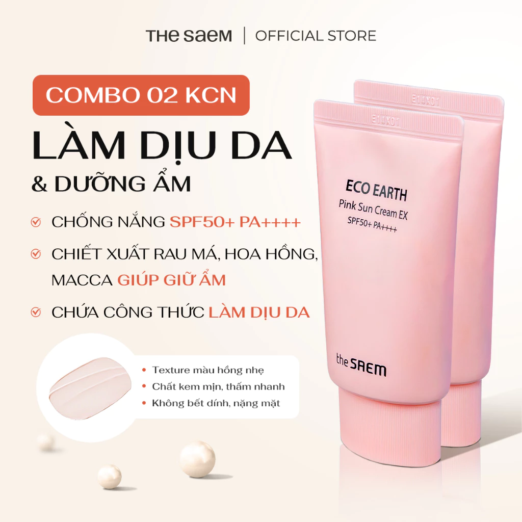 [Date 05/2027] COMBO 02 Kem Chống Nắng Vật Lý Lai Hóa Học THE SAEM Eco Earth Pink Sun Cream EX 50g