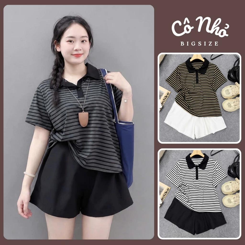 Đồ Bộ Bigsize Nữ Áo Thun Polo Cổ Bẻ Tay Ngắn Phối Quần Đùi Lưng Chun Cho Chubby A351+Q500