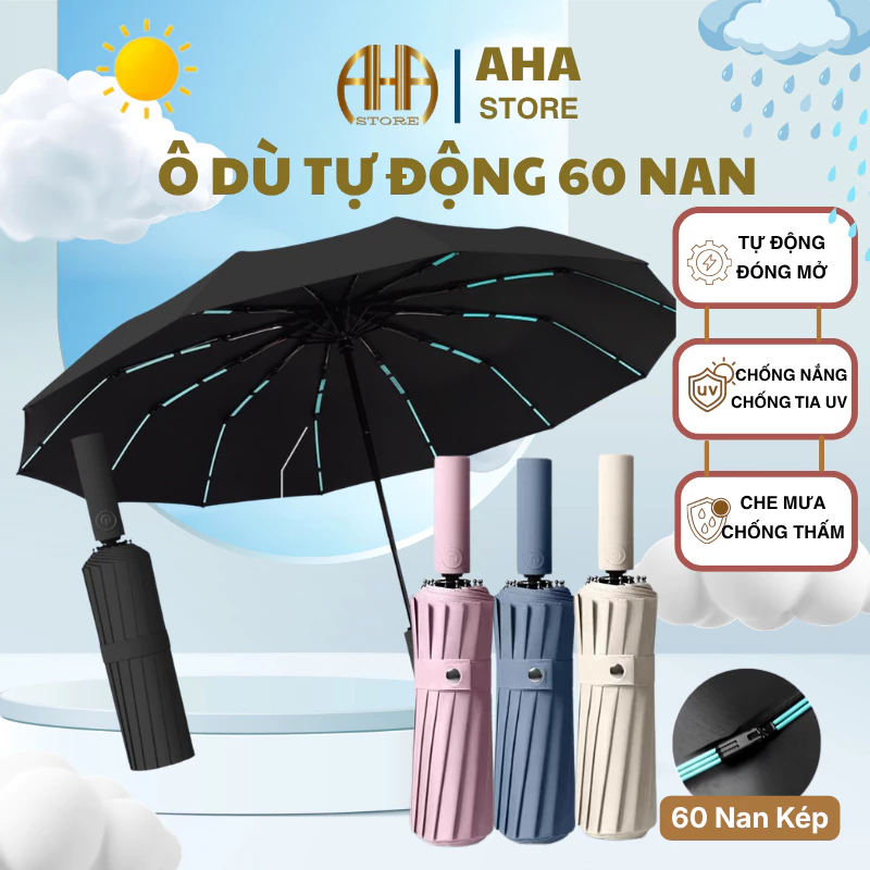 Ô Dù Che Mưa Đi Nắng 3 Lớp AHA  8 Nan Mở Tự Động Thủ Công Gấp Nhỏ Gọn Cầm Tay 2 Chiều Chống Thấm