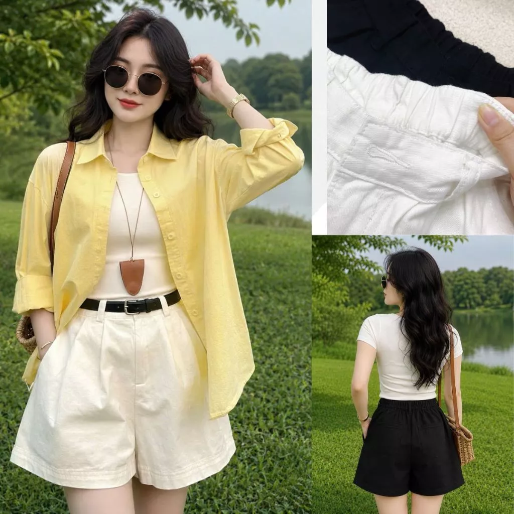 Quần đùi ngố bigsize nữ lưng thun co giãn cạp cao chất kaki mềm không co giãn thích hợp mang quanh năm - Q561