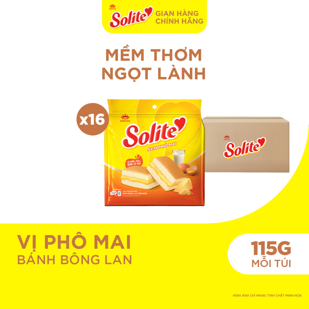 Thùng 16 Túi Bánh Solite Tầng Kem Phô Mai