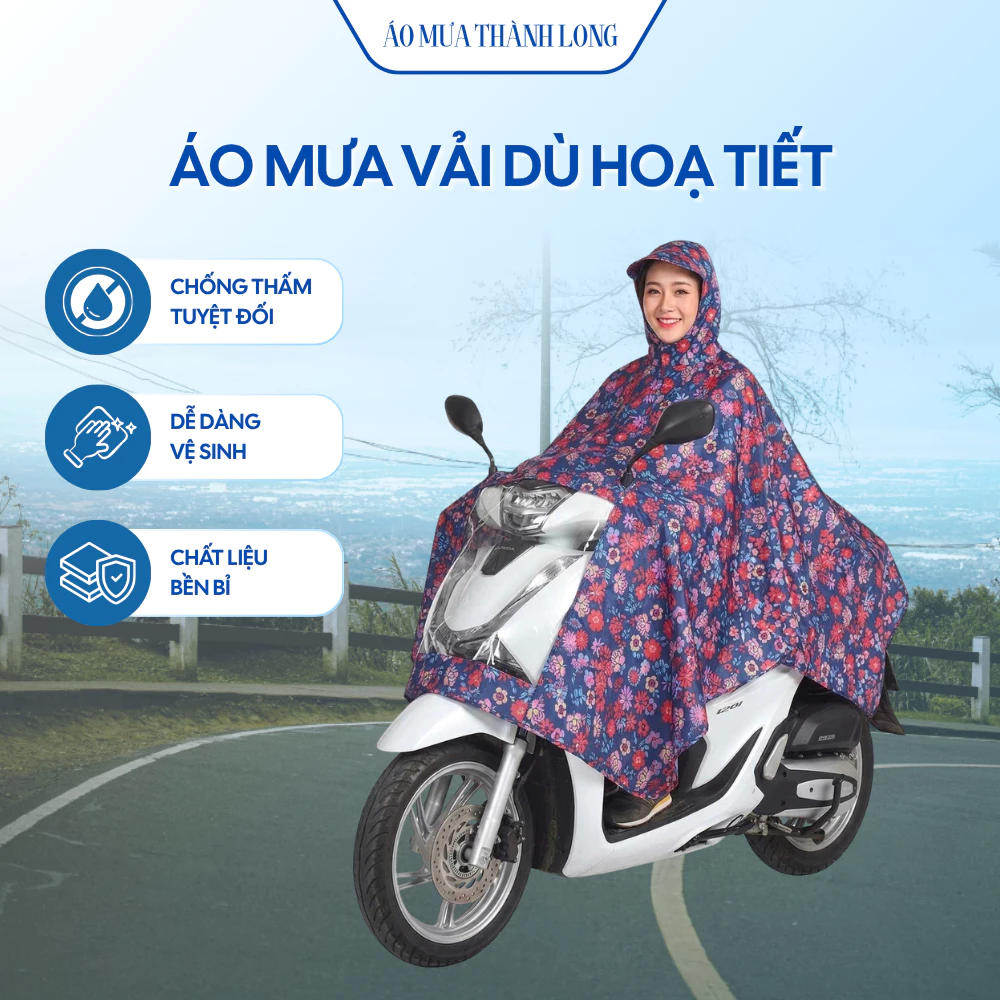 Áo Mưa Vải Dù Họa Tiết Chống Thấm Nước Dễ Vệ Sinh Bền Đẹp Sử Dụng Lâu Dài