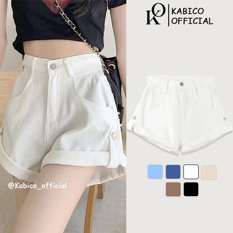Quần short nữ quần short kaki jeans nữ lưng cao ống rộng ôm eo xắn gấu phong cách WSHJ40