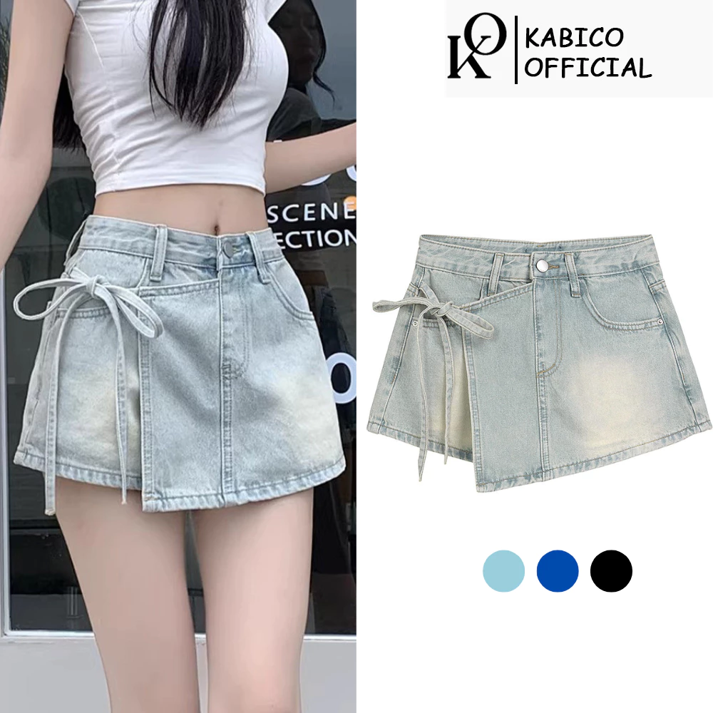 Quần short jean nữ cạp cao, quần short KABICO giả váy phong cách thanh lịch WSHJ041