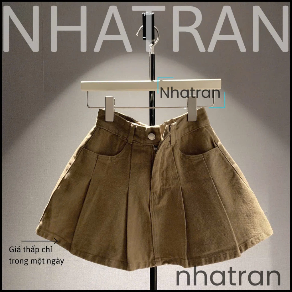 Chân váy jean nữ phom ngắn xếp chíp ly chất mềm mịn có lót quần bảo hộ WCVJ43