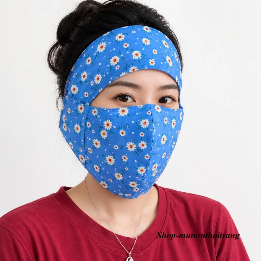 khẩu trang vải tole lanh che trán, che tai 3 lớp , 2 mặt vải tole nhiều màu họa tiết hoa nhí
