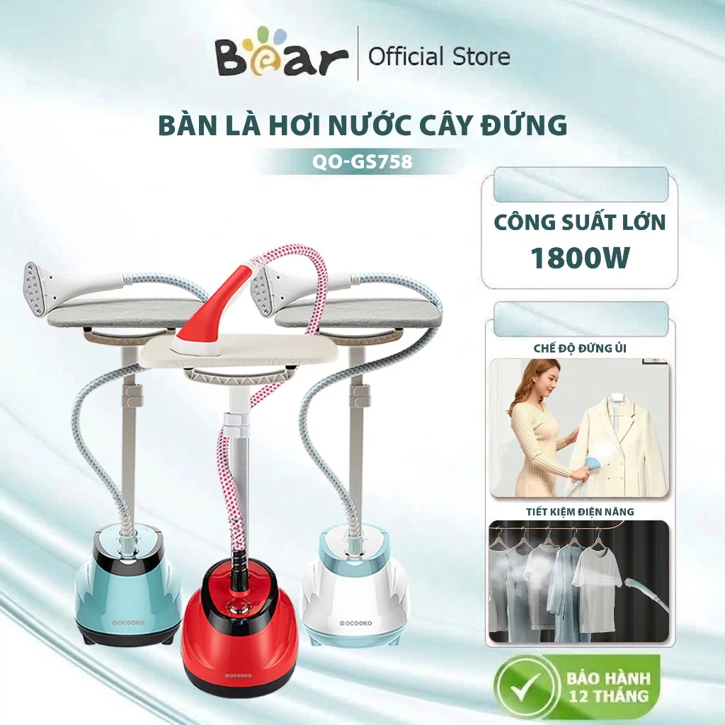 Bàn ủi hơi nước đứng Bear QO-GS758, màu sắc sang trọng HIỆN ĐẠI, Công suất 2000W dung tích 1.6L, ủi phẳng mọi loại vải