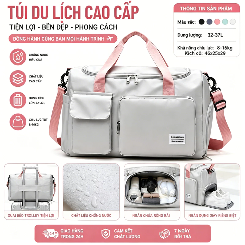 Túi Xách Du Lịch Cỡ Lớn 2 Tầng Túi Du Lịch Đa Năng Nam Nữ Đựng Quần Áo Mỹ Phẩm chống nước và chống mài mòn