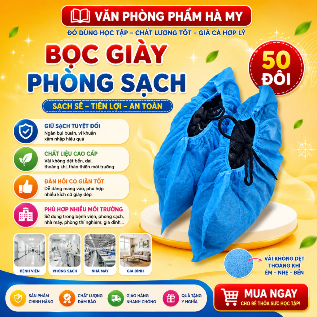 (Bịch 50 Đôi) Bọc Giày Phòng Sạch Vải Không Dệt Màu Xanh