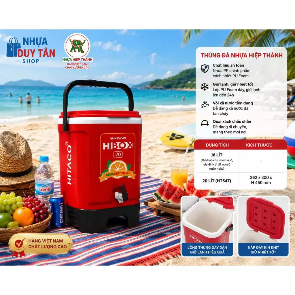 Thùng Đá Có Vòi Nhựa Hiệp Thành 16L 20L Cao Cấp - Bình Đá Giữ Nhiệt PU Foam Lâu Tiện Lợi Đi Dã Ngoại