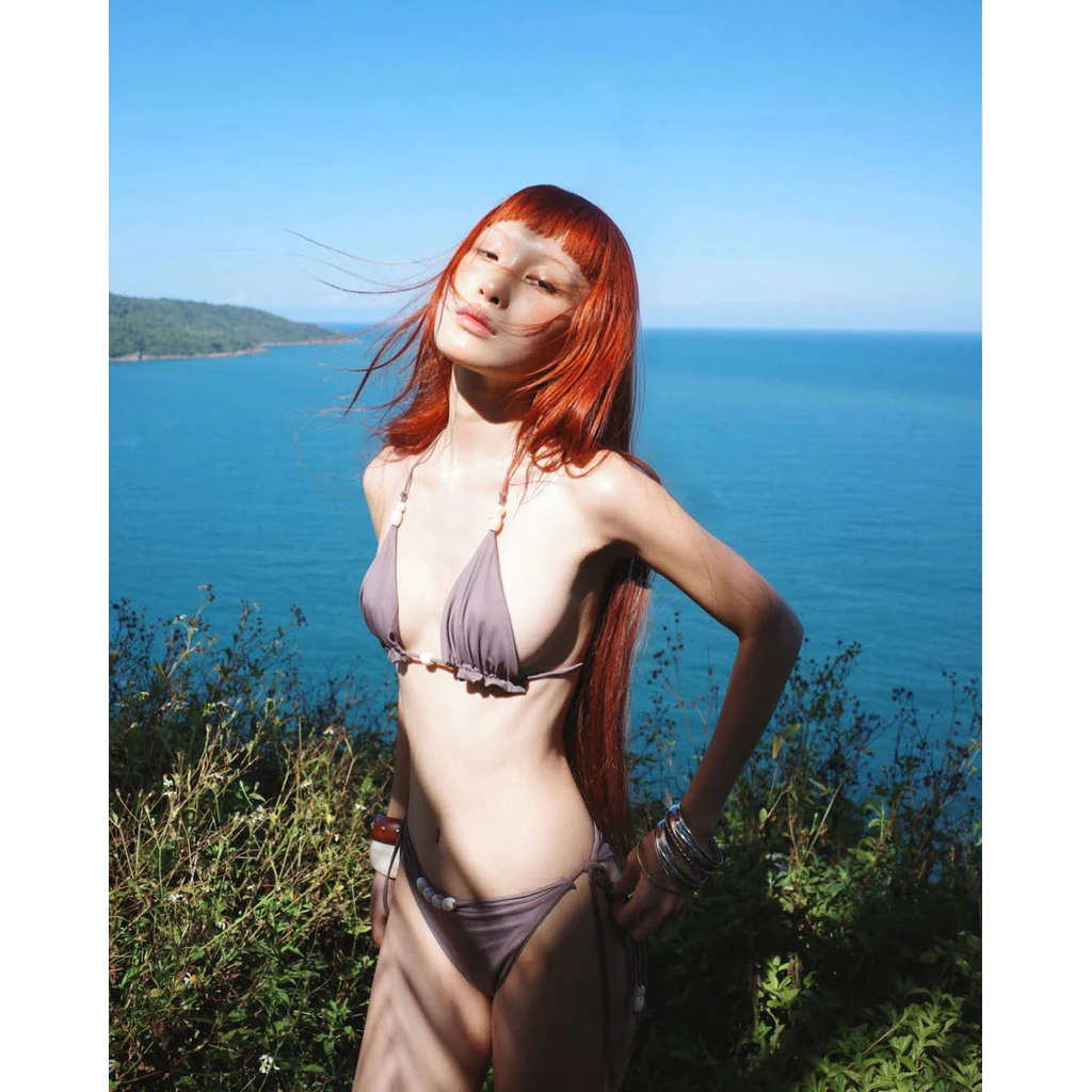 Bikini 2 Mảnh màu nâu đính hạt thiết kế mút ngực tháo rời GLOW BIKINI | pov.official