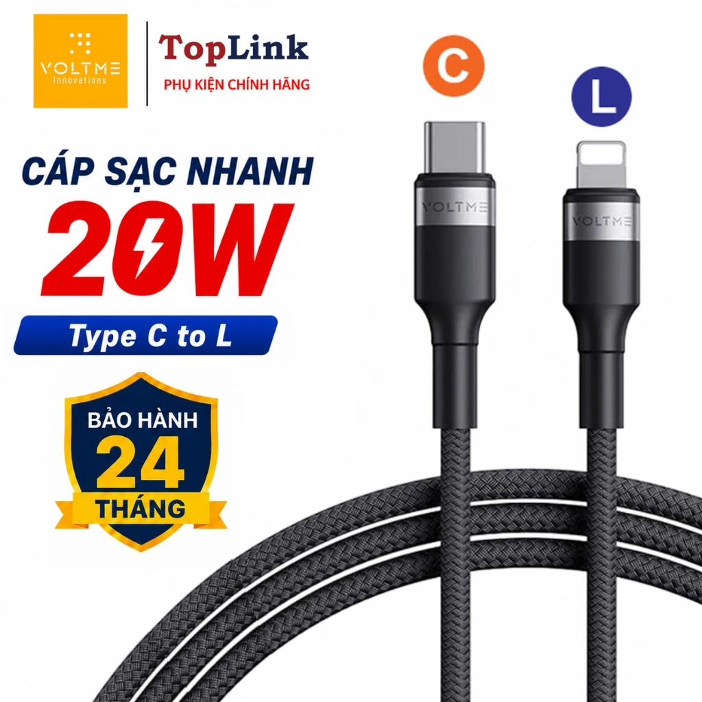 Cáp Sạc Nhanh PD 20w 27w VOLTME C to L Cho IP 11 12 13 14 Bọc Dù Siêu Bền Truyền Dữ Liệu 480Mbps