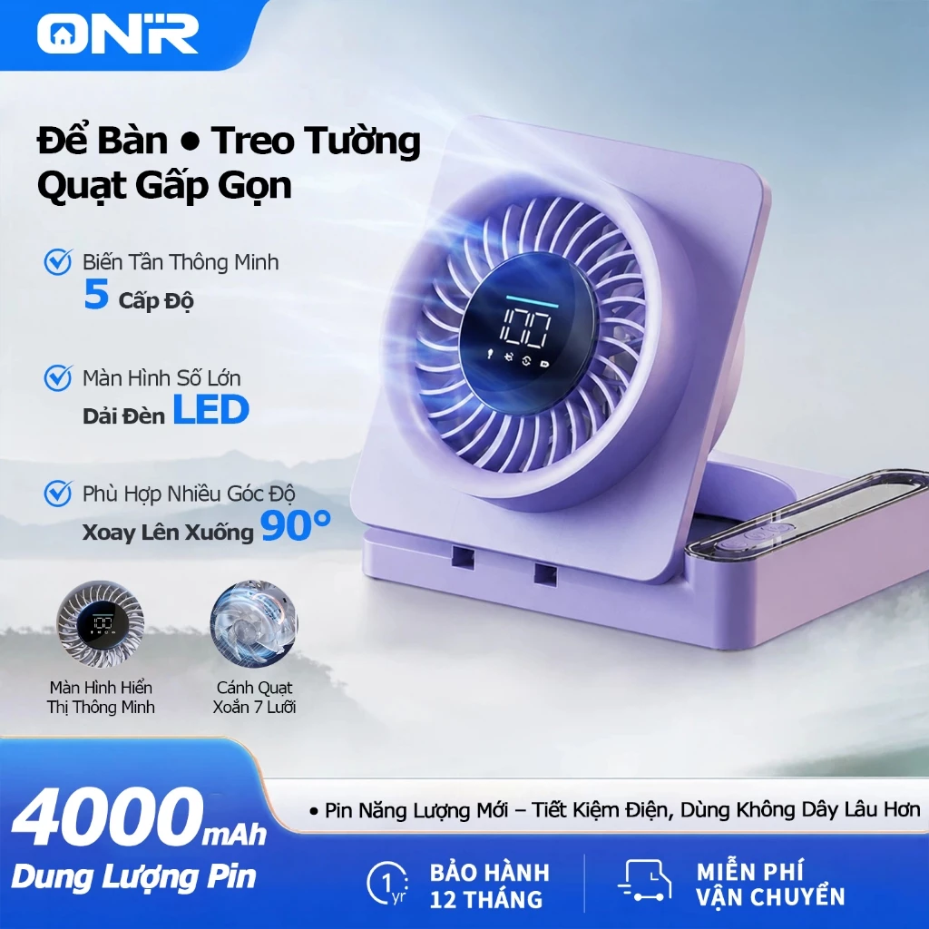 Quạt Cầm Tay Để Bàn Treo Tường 4000mAh, Dùng 6 Giờ,Hẹn Giờ 1-6 Giờ, 100 Cấp Gió + 5 Chế Độ, Yên Tĩnh