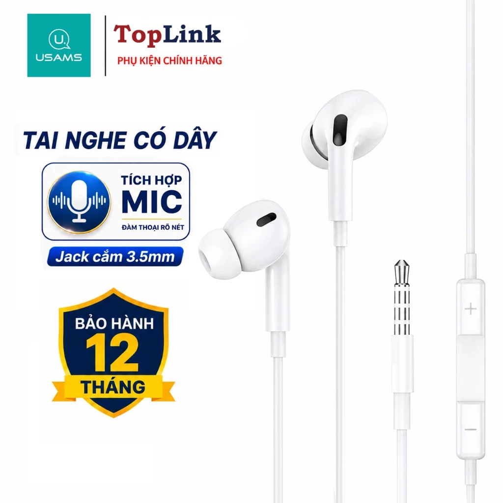 Tai Nghe Nhét Tai Jack 3.5mm Usams EP-41 Chất Lượng Âm Thanh Tuyệt Vời Có Mic Đàm Thoại Bền Bỉ Khi Sử Dụng Dài 1.2m