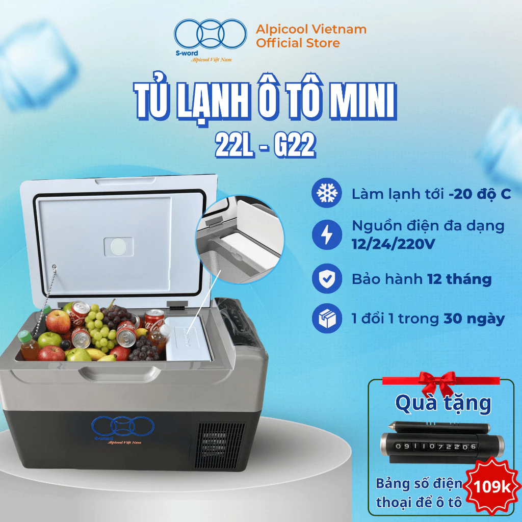 Tủ Lạnh Ô Tô Alpicool Việt Nam G22 (22Lit) Chính Hãng Đựng Đồ Ăn Làm Đá Bảo Quản Thực Phẩm Đồ Uống