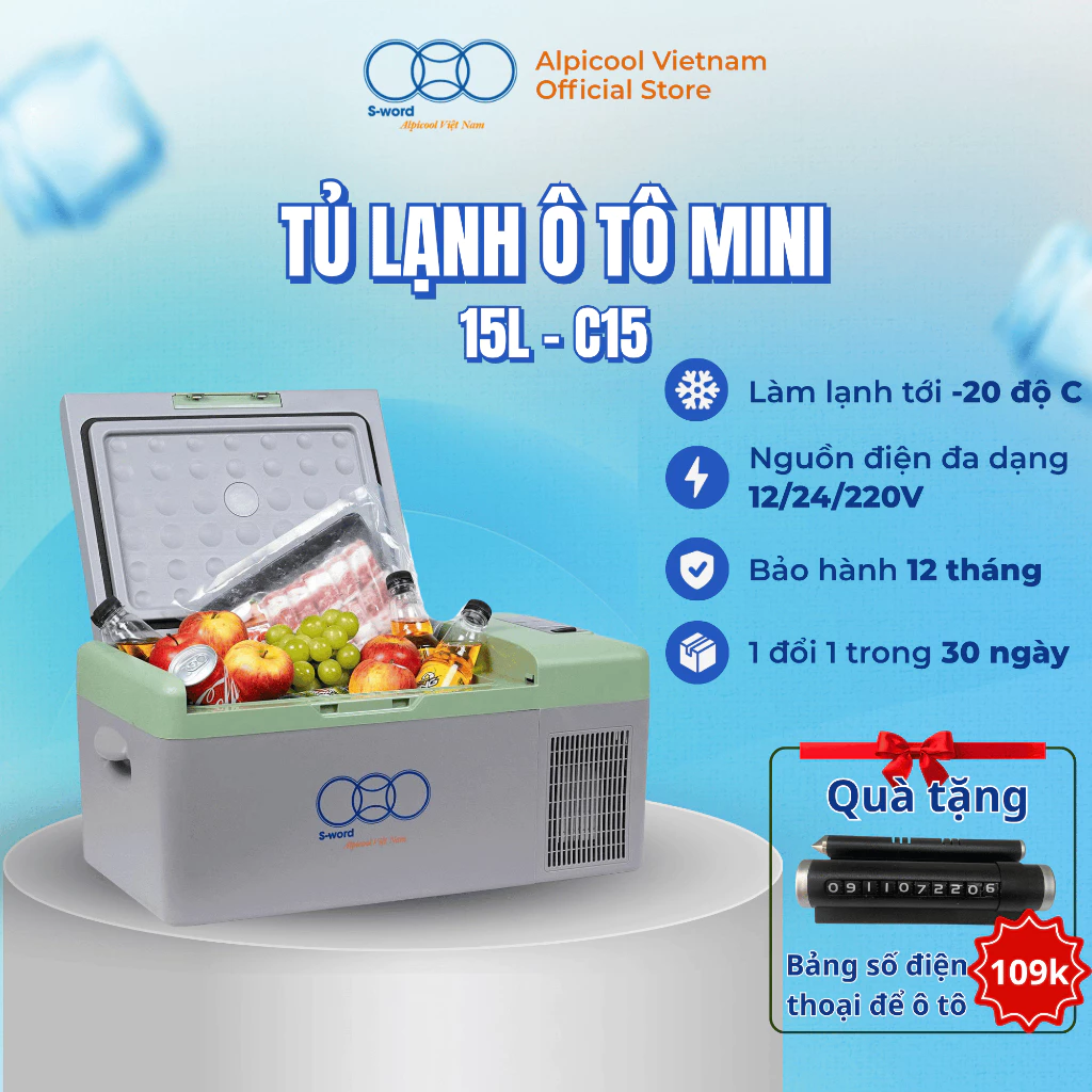 Tủ Lạnh Ô Tô Alpicool C15 Chính Hãng Việt Nam Đựng Đồ Ăn Làm Mát Làm Đá Đựng Mỹ Phẩm Tiện Lợi