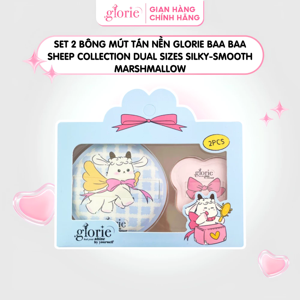 Set 2 Bông Mút Tán Nền Glorie Baa Baa Sheep Collection Dual Sizes Silky-Smooth Marshmallow