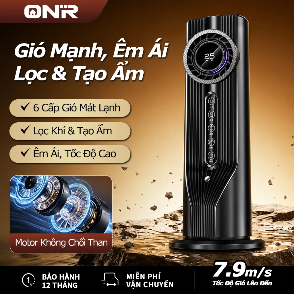 Quạt Phun Sương Để Bàn, 6 Cấp Gió, Hẹn Giờ 1-6H, Tạo Ẩm, Giảm Khô Không Khí, Đèn Ngủ, Siêu Êm