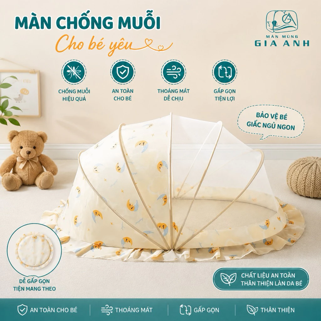 Màn Chống Muỗi Thông Minh Gấp Gọn Cho Bé - Loại 1 Mẫu Đa Dạng Hoạ Tiết Đáng Yêu - Chống Muỗi Hiệu quả
