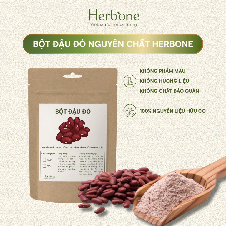 Bột Đậu Đỏ Nguyên Chất HERBONE Mặt Nạ Dưỡng Trắng Da, Tẩy Tế Bào Chết Body & Mặt 100g - 500g