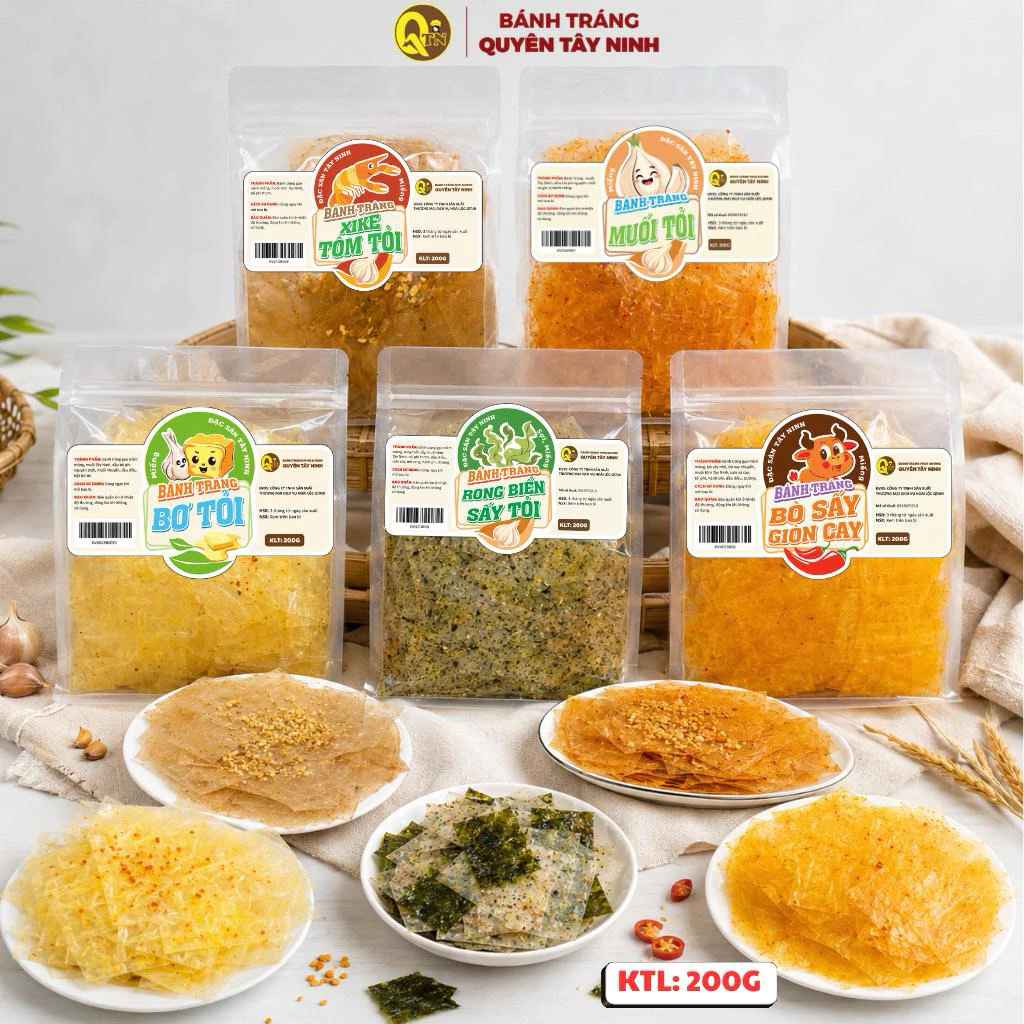 2 Bịch Bánh Tráng Trộn Sợi, Miếng Rong Biển cháy Tỏi, Bánh Đa Vị - Bánh Tráng Quyên Tây Ninh