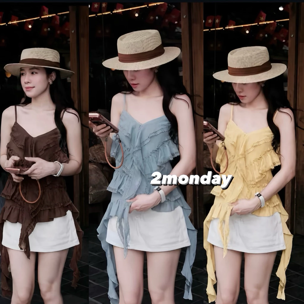 [HÀNG LOẠI 1] ÁO HAI DÂY VOAN TUA RUA BÈO NHÚN PHONG CÁCH HÀN QUỐC SIÊU XINH 2MONDAY A216