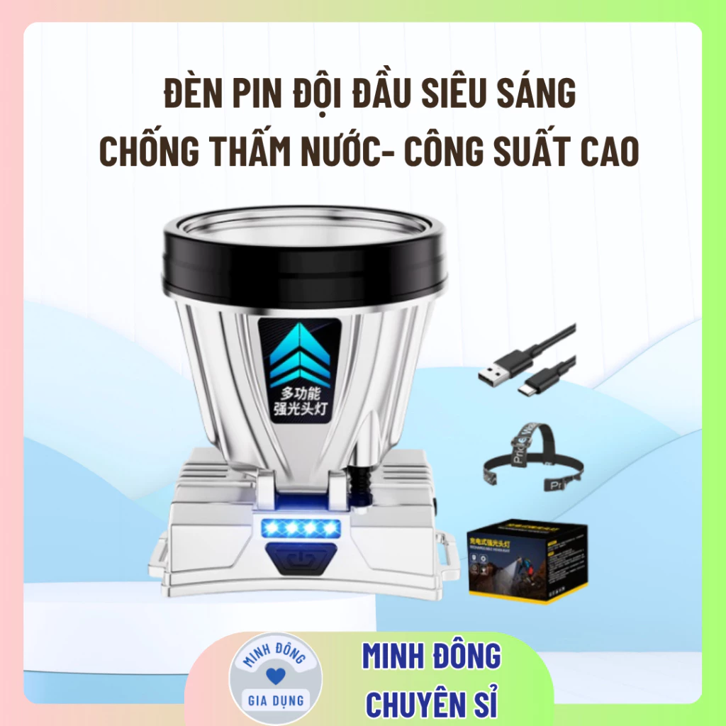 Đèn Pin Đội Đầu Siêu Sáng Chống Thấm Nước- Công Suất Cao Có Thể Sạc Lại Tiện Dụng