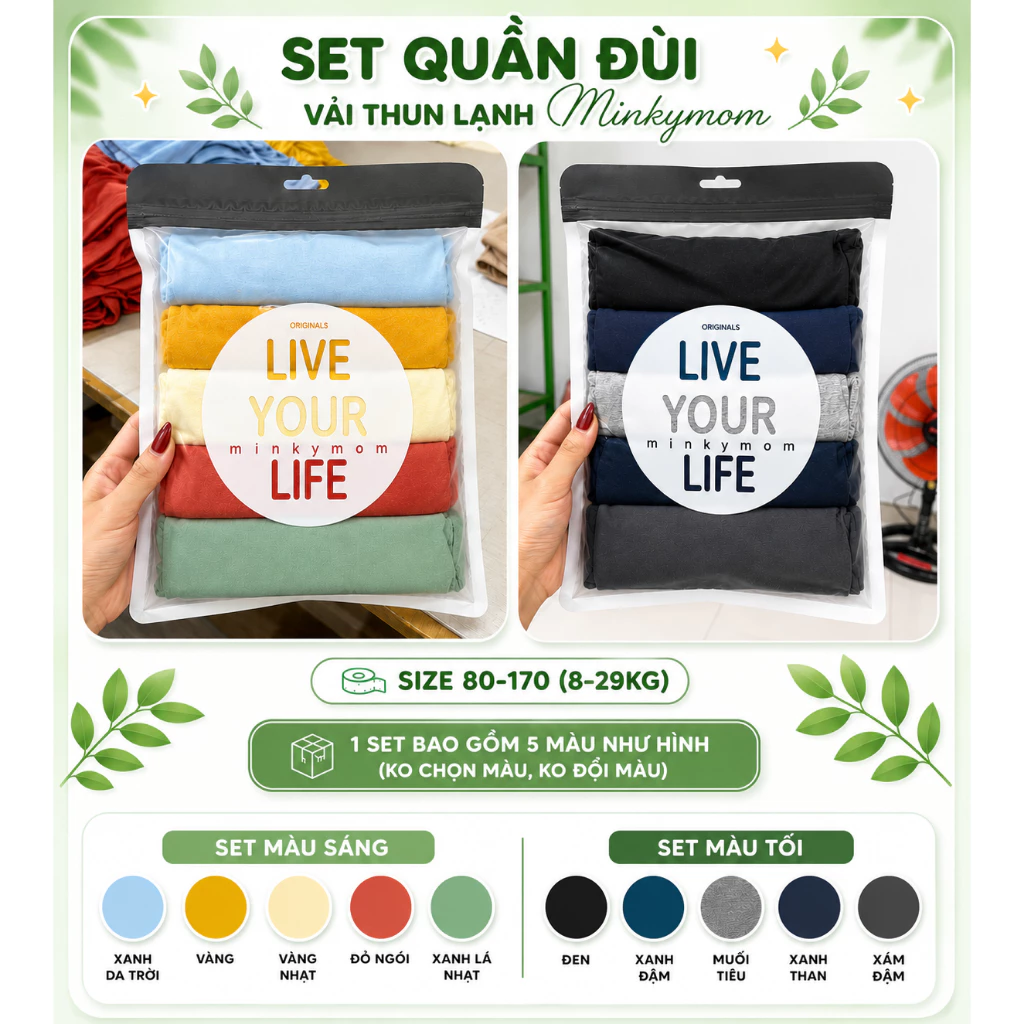 [8-30Kg] Set 5 Quần Đùi- 5 MÀU NHƯ HÌNH, Thun Lạnh Minkymom Cho Bé Trai Bé Gái QN02