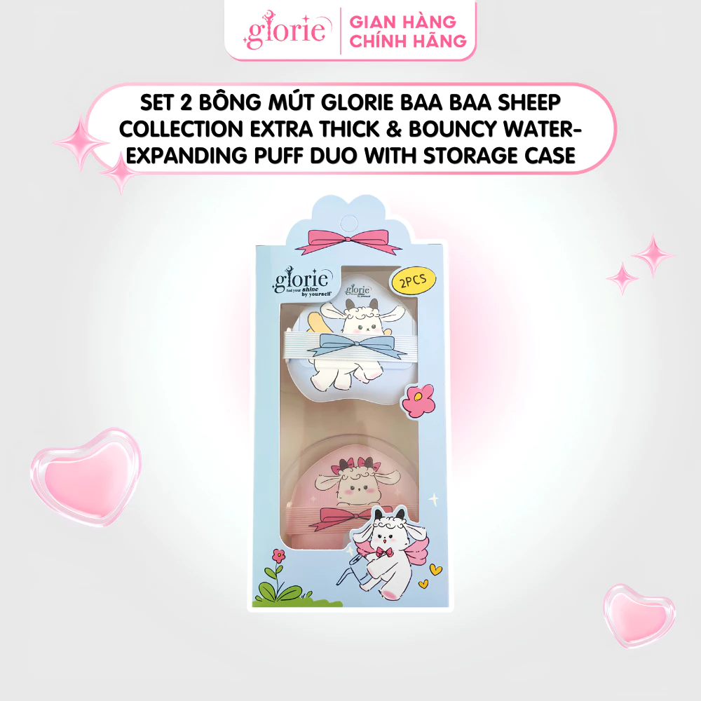 Set 2 Bông Mút Glorie Baa Baa Sheep Collection Extra Thick & Bouncy Water-Expanding Puff Duo With Storage Case