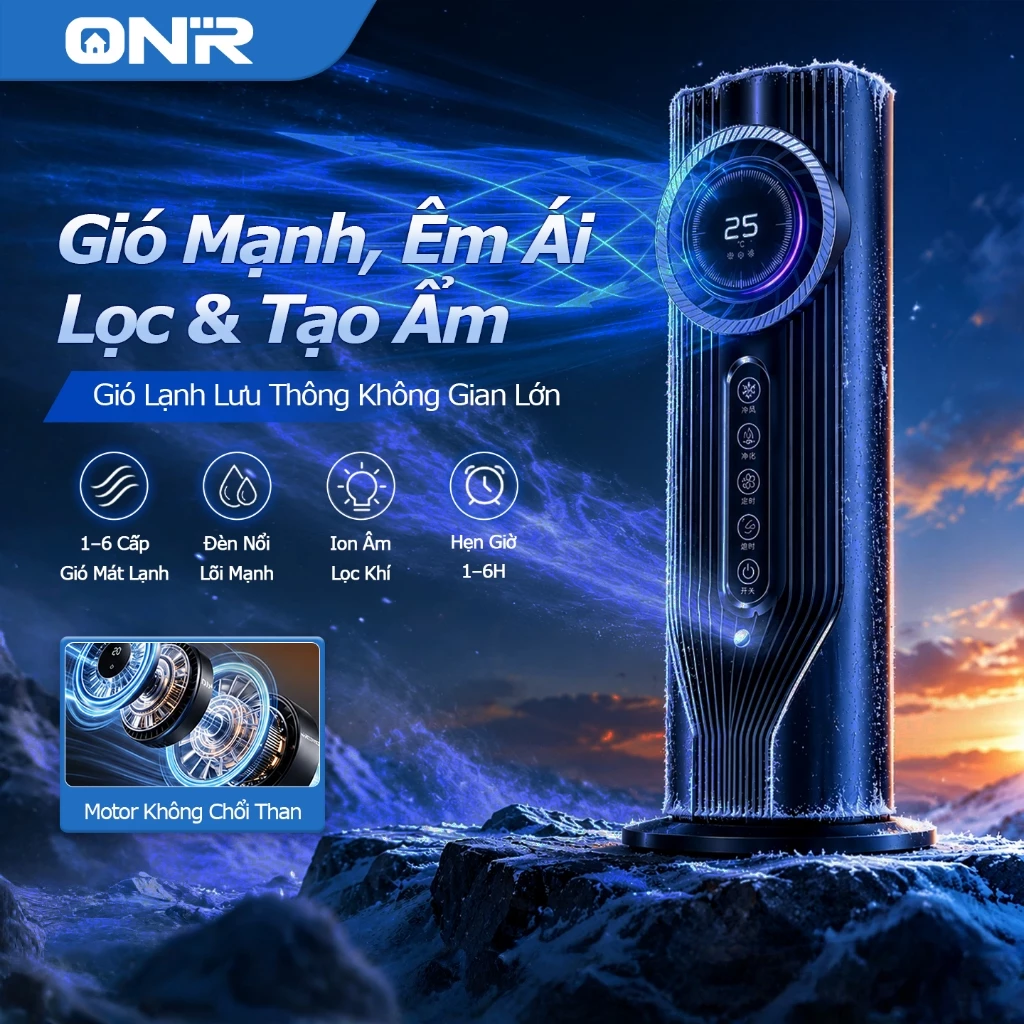 Quạt Phun Sương Để Bàn, Làm Mát & Tạo Ẩm, Hẹn Giờ 1-6H, 6 Cấp Gió, Đèn Ngủ LED, Siêu Êm