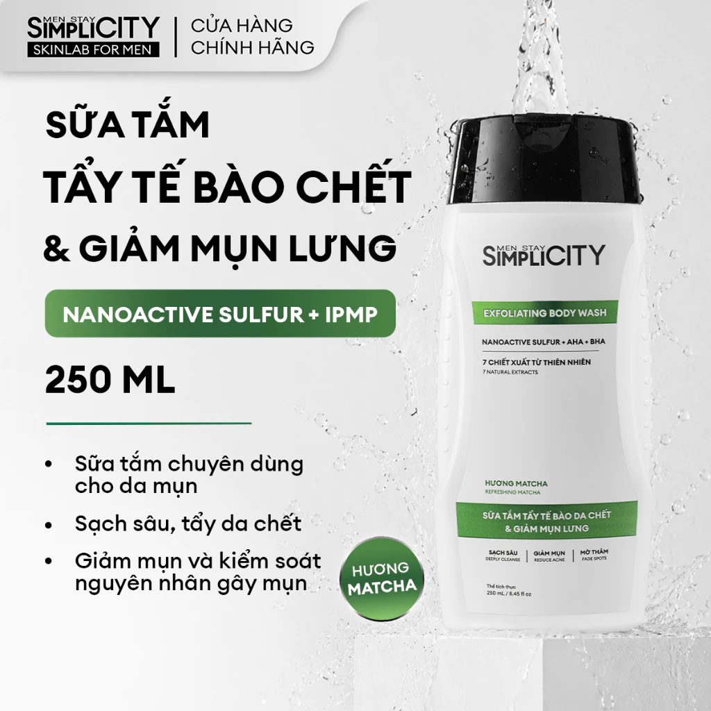 Sữa tắm tẩy tế bào chết và giảm mụn lưng Men Stay Simplicity Exfoliating Body Wash 250ml