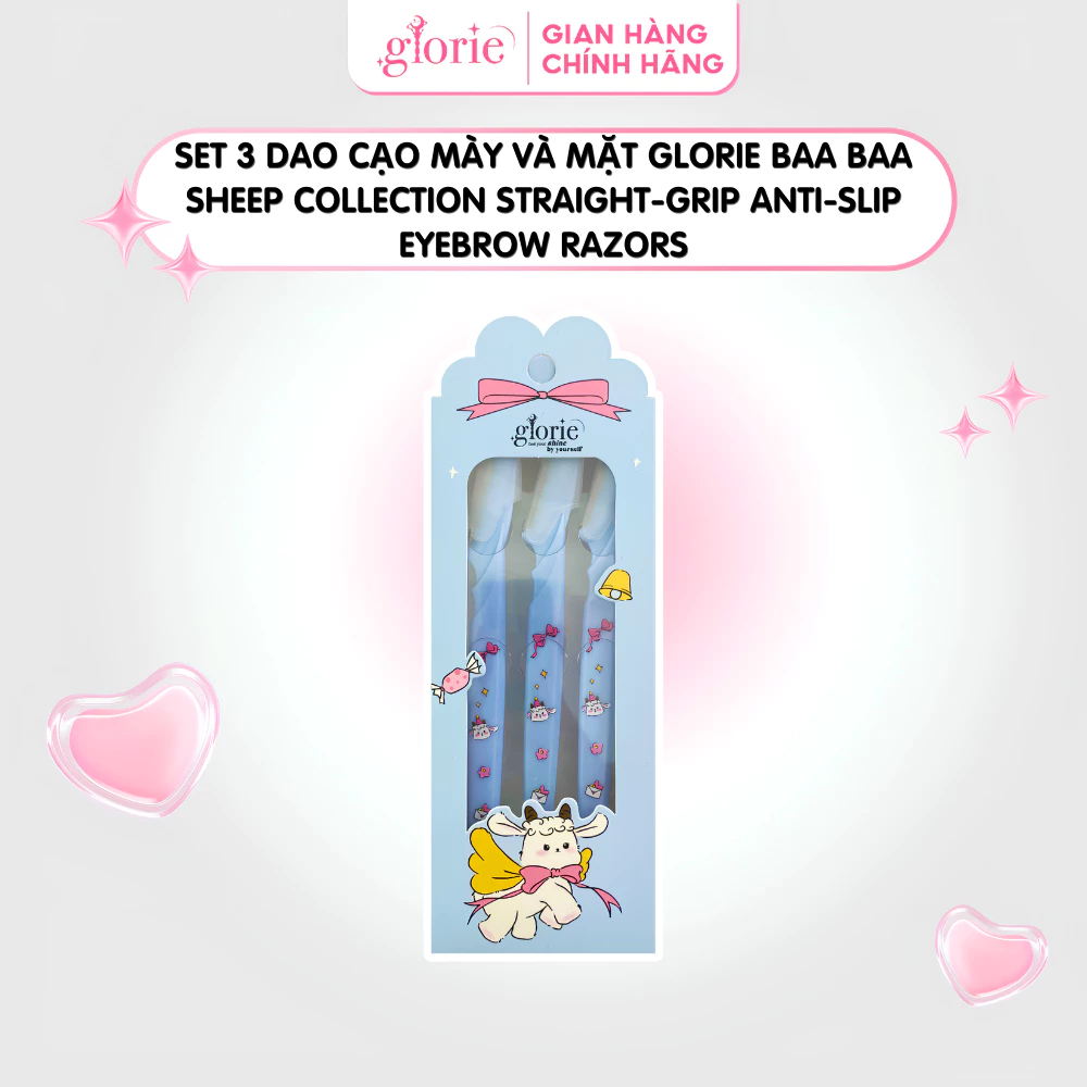 Set 3 Dao Cạo Mày Và Mặt Glorie Baa Baa Sheep Collection Straight-Grip Anti-Slip Eyebrow Razors