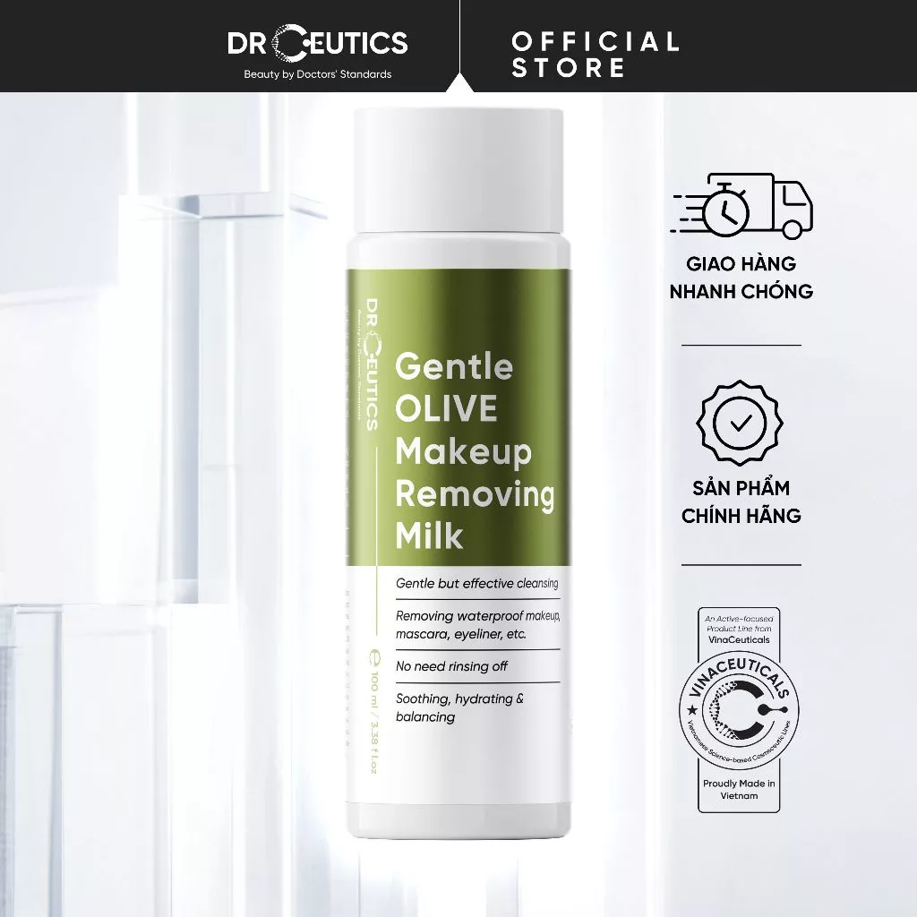 DRCEUTICS Sữa Tẩy Trang Làm Sạch Makeup, Mắt, Môi Gentle Olive Makeup Removing Milk 100ml - SkinCare